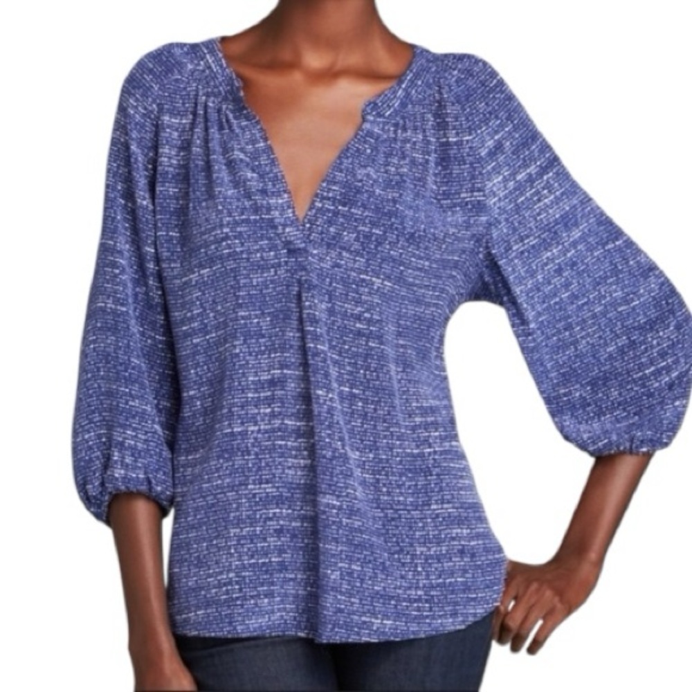Joie Addie B Silk Blouse Neptune Blue Abstract Print V-Neck Women’s Medium